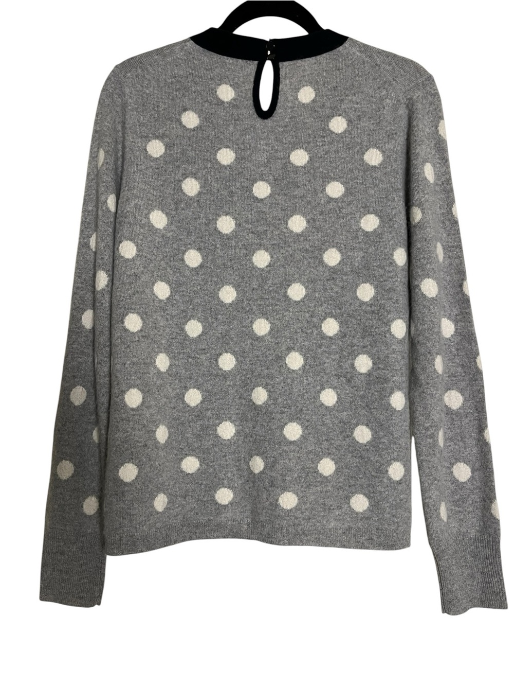 J.Crew 100% Cashmere Polka Dot Bow Sweater Gray Navy L Coquette - Picture 5 of 8